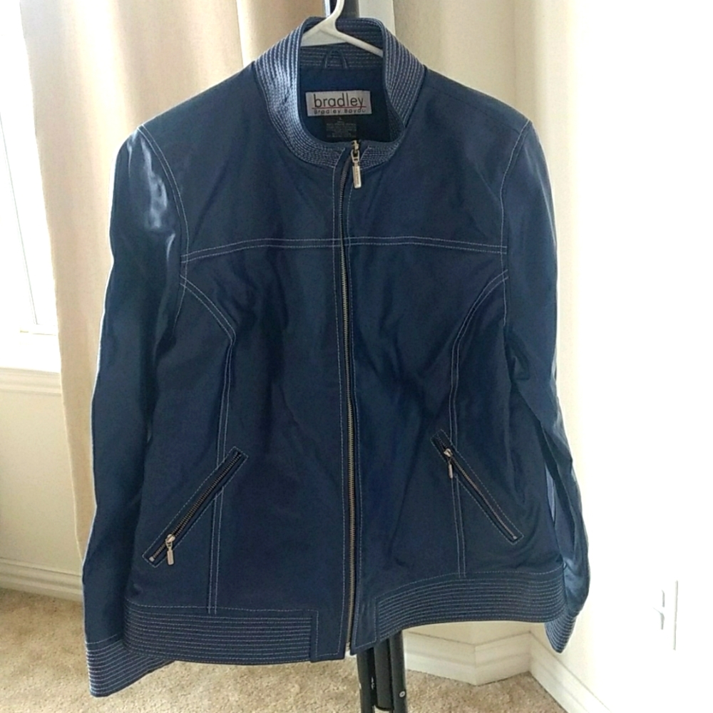 Blue 100% genuine leather jacket women size L Bradley Bauou